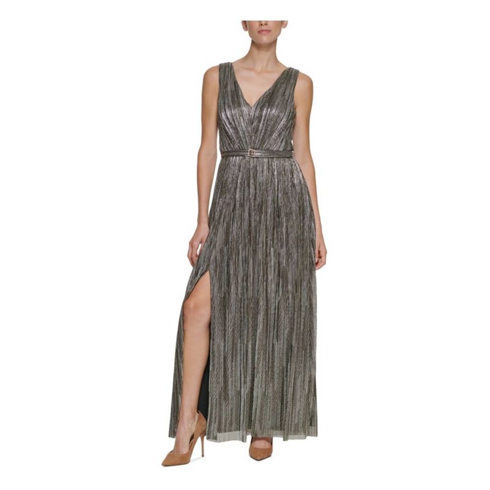 ELIZA J Womens Gold Tie Waist Lined Sleeveless Full-Length Formal Gown Dress 12